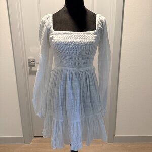 L Space White Long Sleeve Tiered Square Neck Mini Dress Milkmaid Beach Boho Sz S